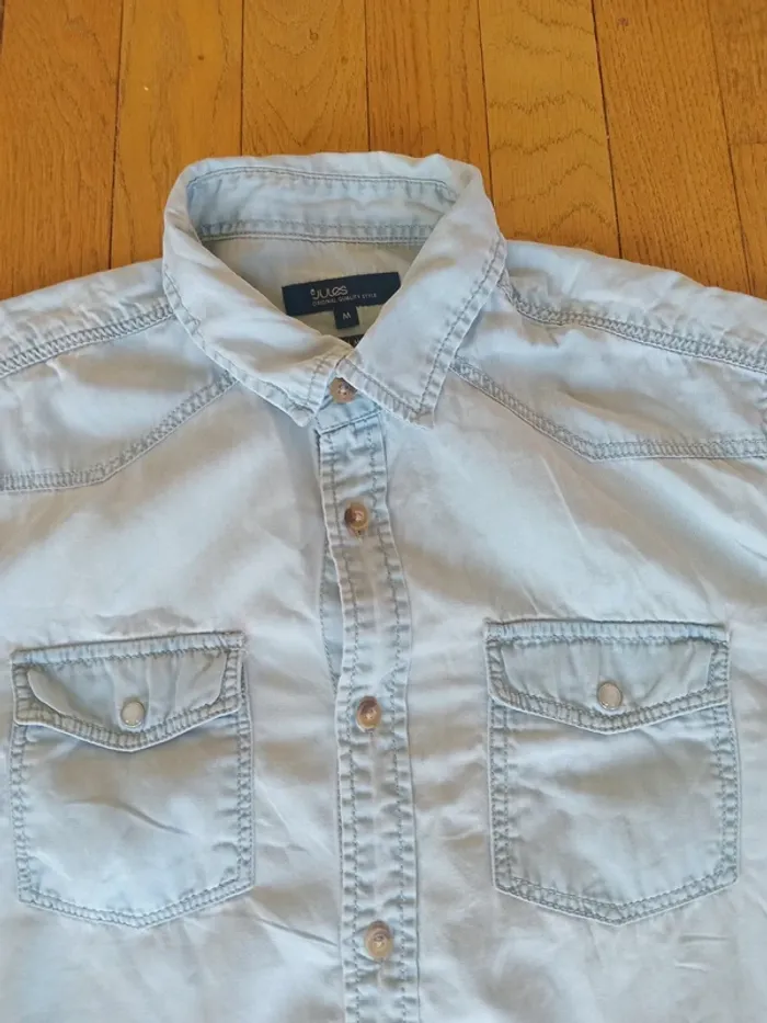 Chemise homme en jean bleue claire manches longues 100% coton marque Jules taille M - photo numéro 7