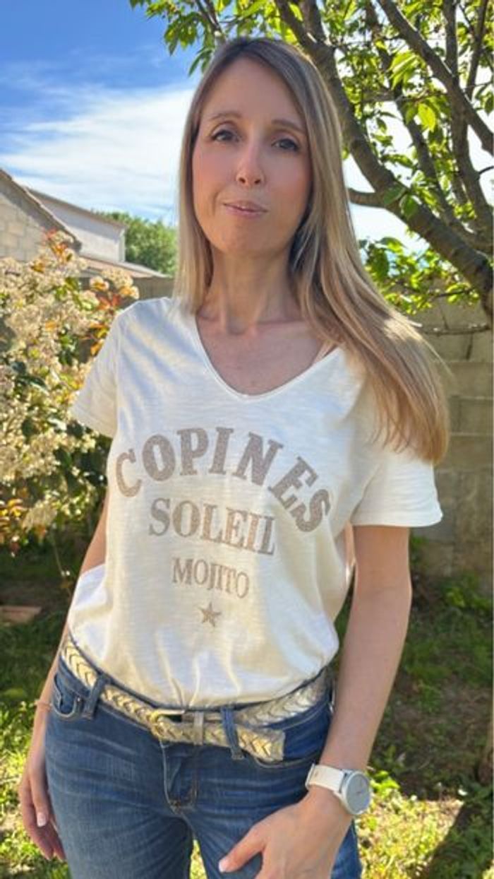 Tee-shirt  crème et  et doré Copines soleil Mojito taille unique - photo numéro 3