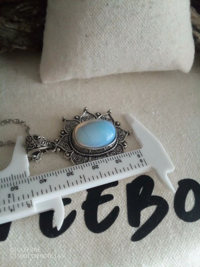 Collier pendentif argenté opaline - photo numéro 2