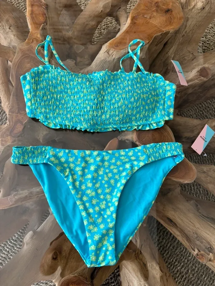 Maillot de bain 2 pièces Ardene femme fleurs bleu vert