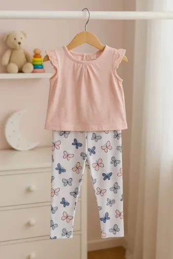 Ensemble H&M fille 2-3 ans (98 cm) Haut rose & legging papillons taille grand