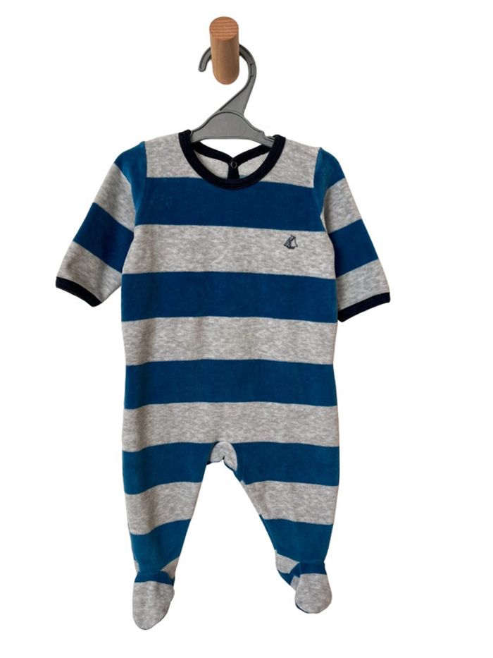 Pyjama velours gris et bleu - Petit Bateau 3 mois (60cm)