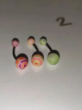#2 / Lot de 3 piercings nombril acrylique et acier chirurgical