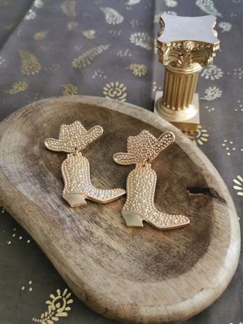 Boucles d'oreilles bottes chapeau style cowboy country