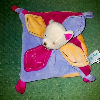 Doudou plat Chat étoile Baby nat' gribouillis violet parme orange rose