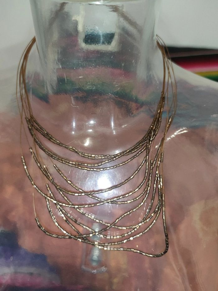 Collier fantaisie en perles marrons doré - photo numéro 3