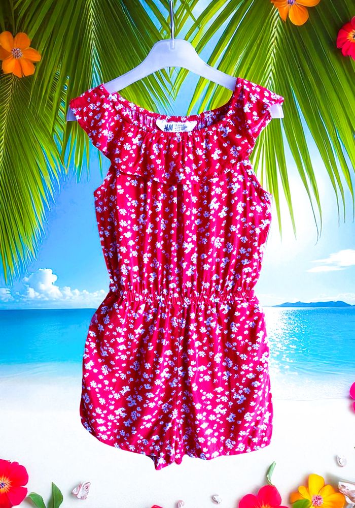 H&M - COMBISHORT FILLE IMPRIMÉ PETITES FLEURS DÉTAIL VOLANT A L'ENCOLURE 4/5A - photo numéro 3