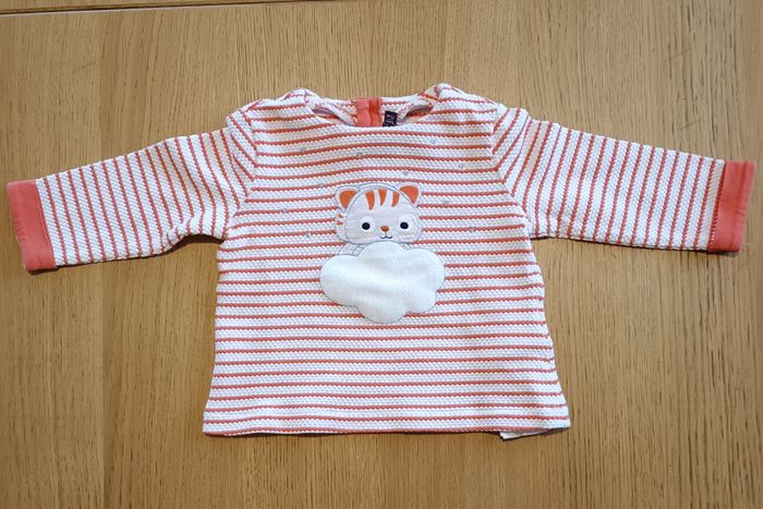 Pull en maille Sergent Major marinière orange chat 9 mois fille - photo numéro 2