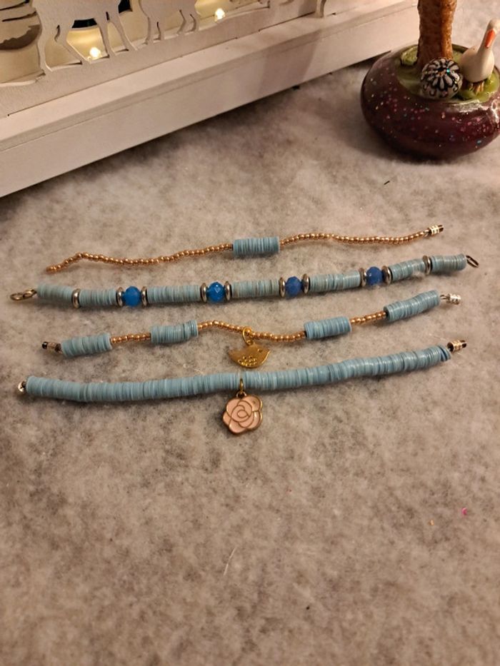 Lot de bracelets bleu et doré heishie - photo numéro 4
