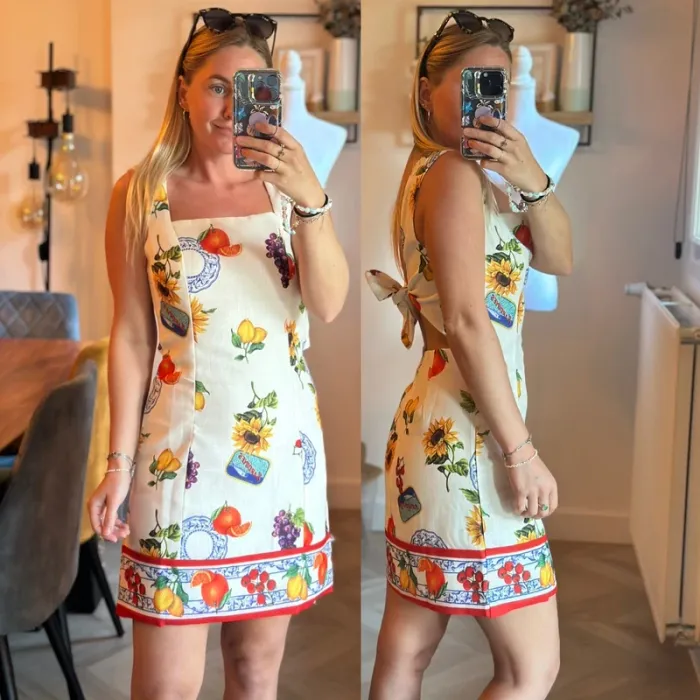 Robe d’été courte à imprimé agrumes – Dos ouvert – Taille XS - photo numéro 2