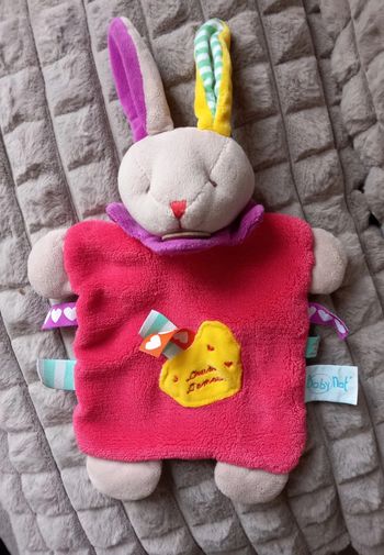 Doudou peluche Baby Nat Doudou d'amour lapin plat multitexture multicolor
