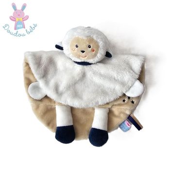 Doudou plat Mouton beige blanc marine étoiles SUCRE D'ORGE