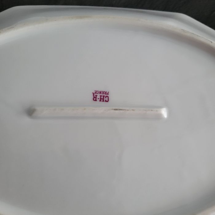 Plat octogonal vintage en porcelaine fleurie CH-R en bon état - photo numéro 7