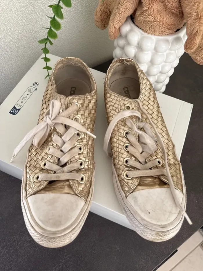 Baskets basses tressées dorées femme 37,5 - photo numéro 2