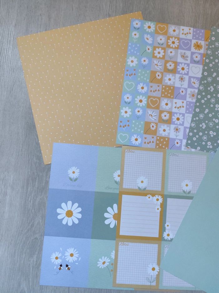 Lot de 6 papier scrapbooking marguerite - photo numéro 2