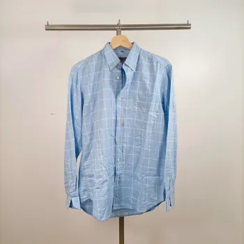 Chemise à carreaux bleu ciel Oliver Grant Easy Line taille 3 col boutonné A890