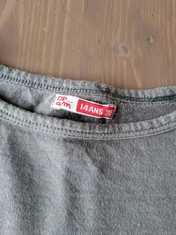Tee shirt manches longues rayé gris vert Dpam 14 ans - photo numéro 3