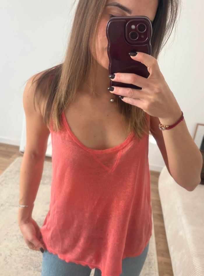 Top en lin rose corail femme taille M / FR38 / W28 - photo numéro 2