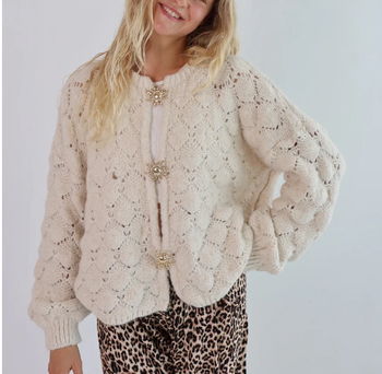 Gilet - Ecru - Broche - Décontracté - Cocooning - Automne