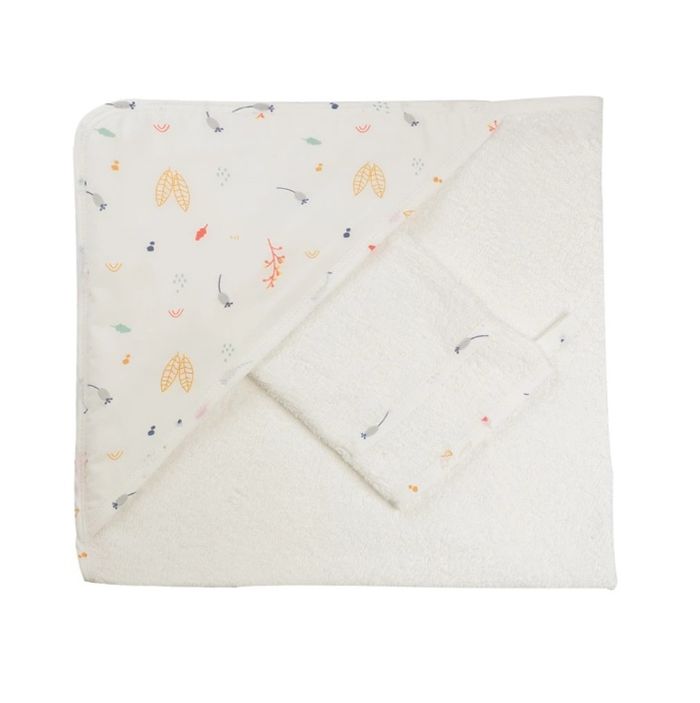 Cape de bain bébé avec gant Motifs Forêt Cache-Cache en Forêt Trois Kilos Sept NEUF