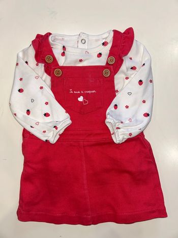 Robe salopette + t-shirt manches longues 9 mois