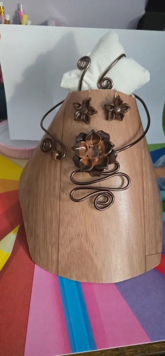 Parure duo marron fimo et métal neuf