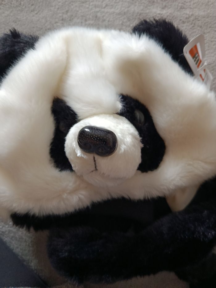 Bonnet écharpe en peluche -Tete de Panda -Noir et blanc - Taille : Unique - photo numéro 4
