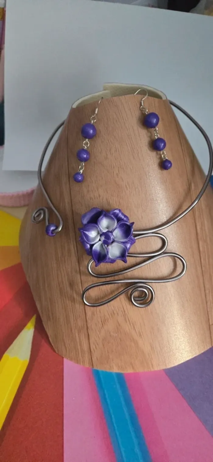 Parure Fimo violet neuf - photo numéro 3