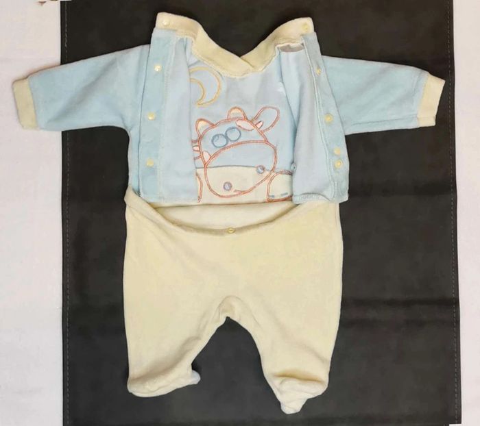 Pyjama 👣 velours mixte, ouverture devant, 0mois/50cm grenouillère - photo numéro 3