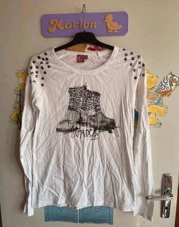 TEE shirt à manches longues blanc à motifs, taille 16 ans, marque Bilook.