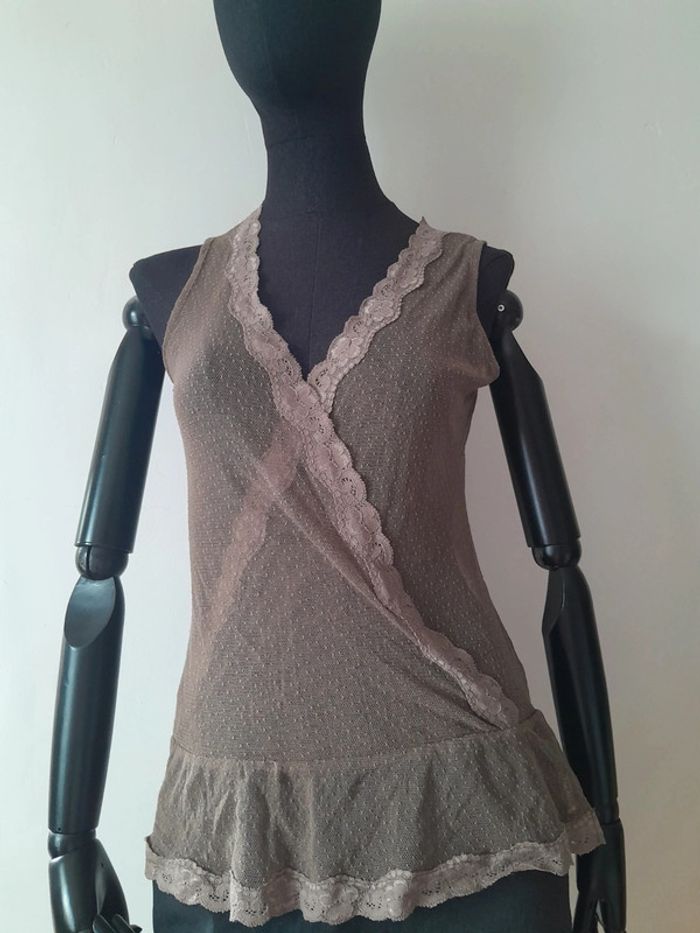 Débardeur en mèche et dentelle transparence - photo numéro 2