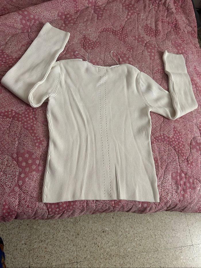 Pull oversize côtelé  col  V  femmes taille S - photo numéro 2