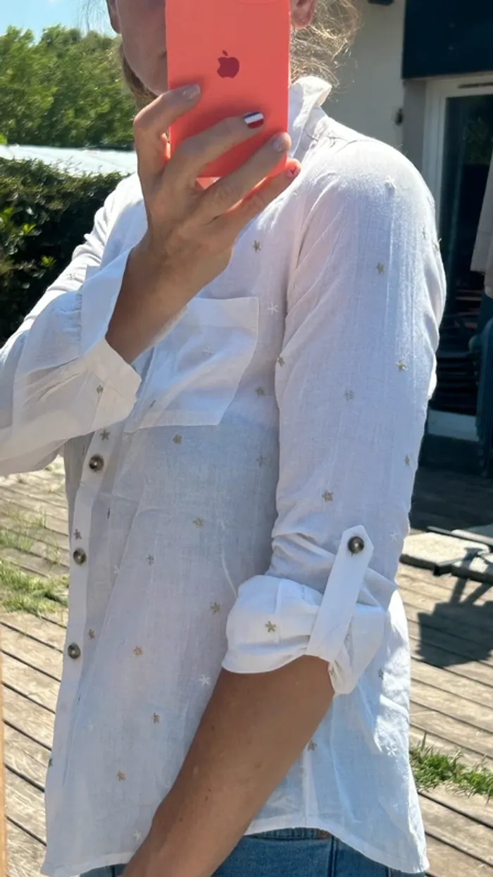 Chemise Superdry Écru étoiles brodées - photo numéro 3