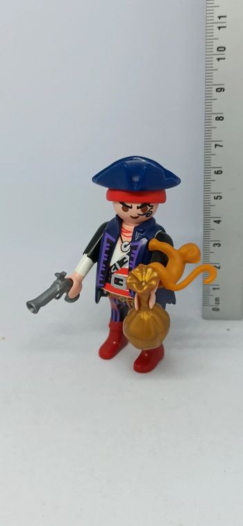 Homme pirate avec tatouage sur le visage et bébé singe avec bourse playmobil