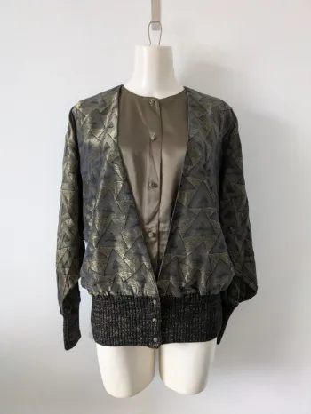 Veste chemise vintage kaki doré noir - Pisanti paris - taille 42