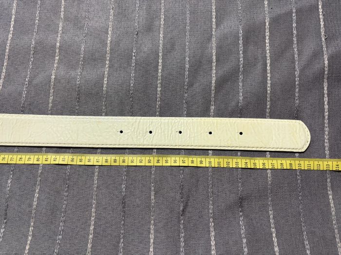 Ceinture vintage blanche avec boucle en métal argenté double carré 90cm - photo numéro 6