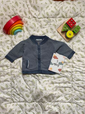 gilet zippé gris et bleu 3 mois obaibi