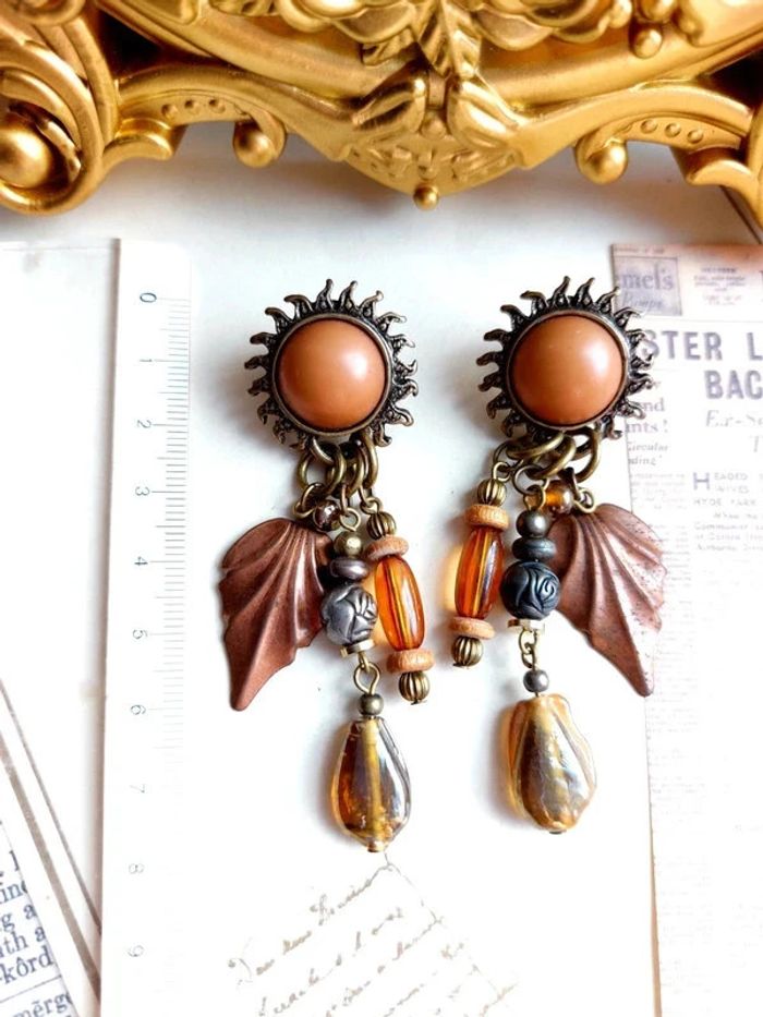 Magnifique paire de boucles d'oreilles pendantes style vintage bohème ethnique - photo numéro 5