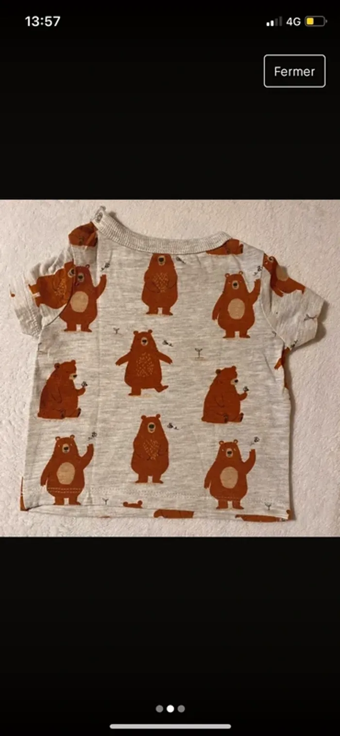 T-shirt gris/marron ours 3 mois Baby C&A Bébé garçon - photo numéro 2