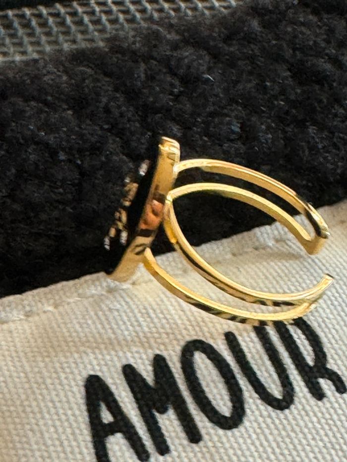 Bague réglable acier inoxydable or médaille ovale croix cristaux - photo numéro 5