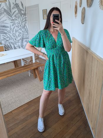 Robe fleurie verte et bleue Sofia légère Taille S/M