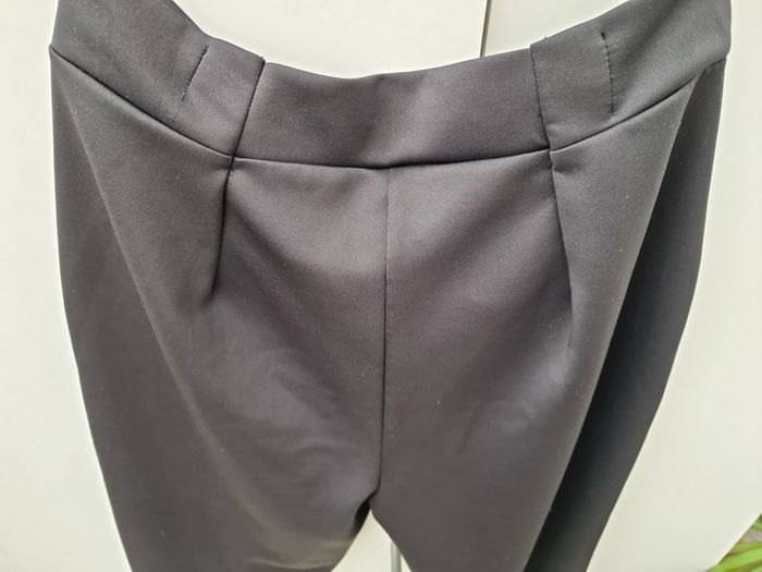 Pantalon Legging Bi Matières Noir Avec Bandes Marron - photo numéro 5