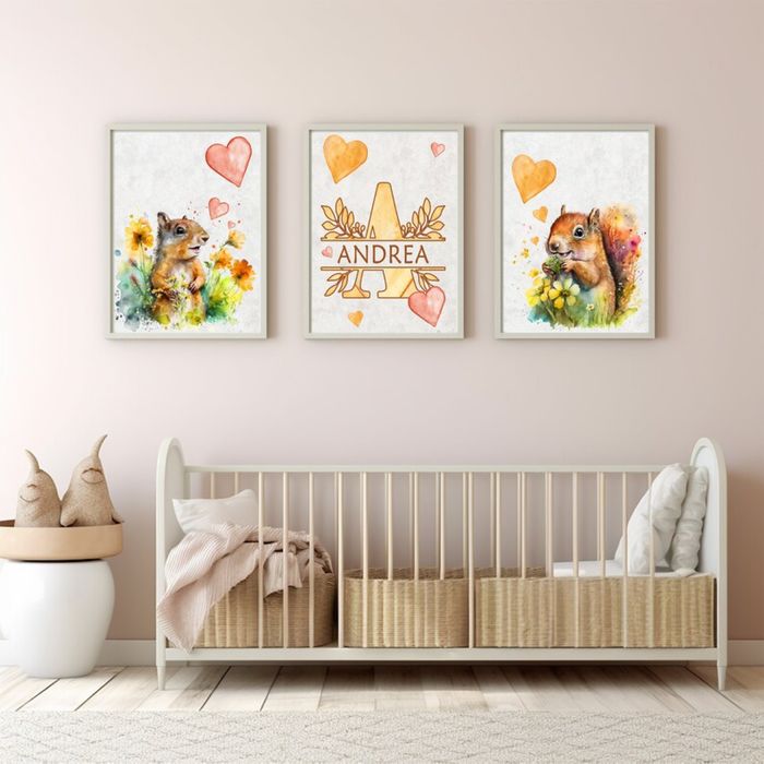 Lot de 3 affiches bébés animaux aquarelle imprimées cadeau naissance personnalisé - photo numéro 4