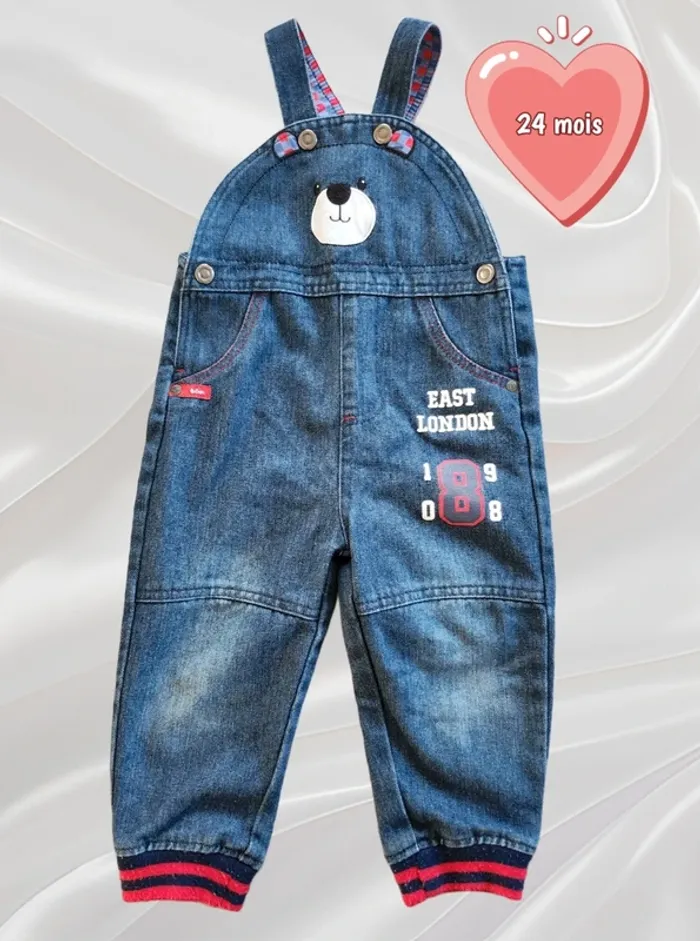 Salopette jean bleu garçon 24 mois