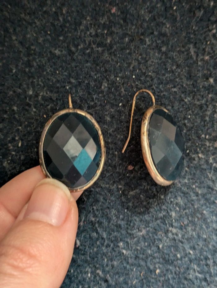 Boucles d'oreilles ovales bleues marines