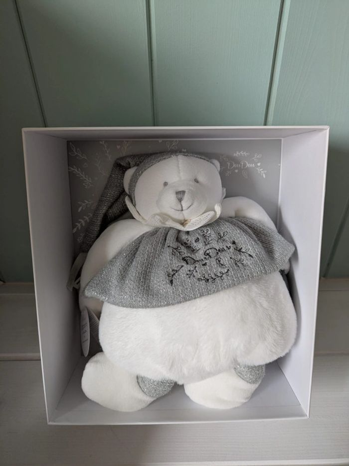 Doudou et cie - Peluche d'activités bébé ours gris 30cm