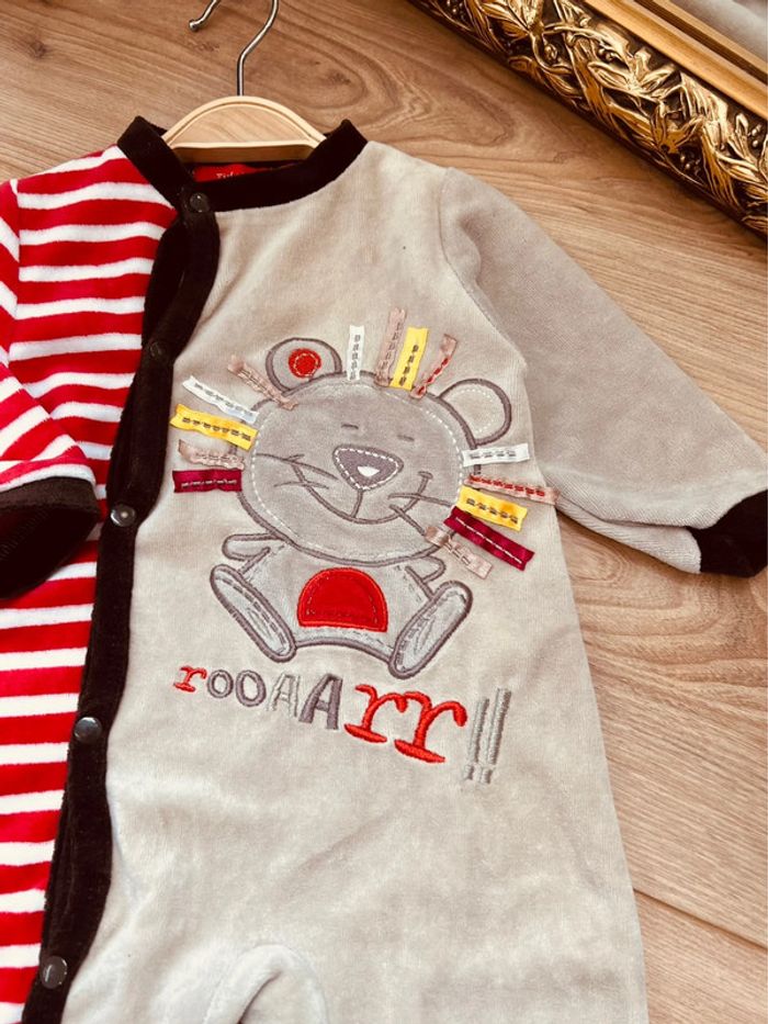 Taille 6 mois pyjama velours garçon Tissaia marron et rouge * ours * 💙 - photo numéro 2