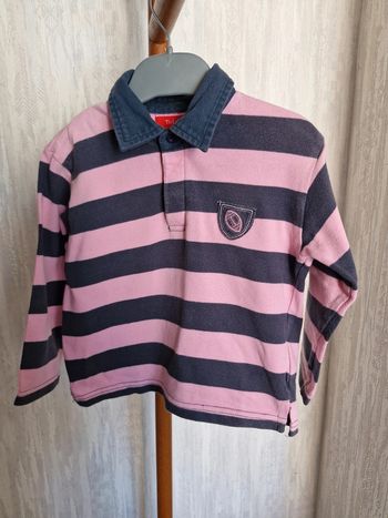 Polo manches longues garçon 3 ans Tissaia Rayé rose et marine coton