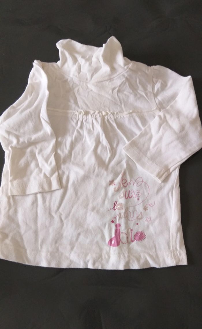 Tee-shirt col roulé Kimbaloo blanc à motif