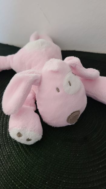 Doudou Chien OBAIBI OKAIDI rose blanc cocard L 22 cm
